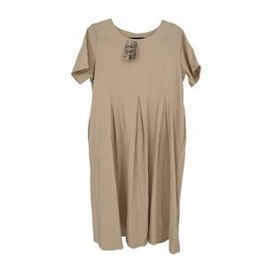 No Brand Women's Beige A-Line Linen Cotton Blend Midi Dress Size Small